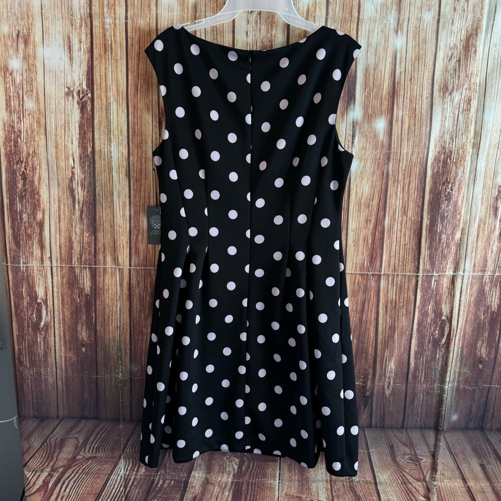 Polka Dot Sleeveless Dress - Black and White - Picture 7 of 14